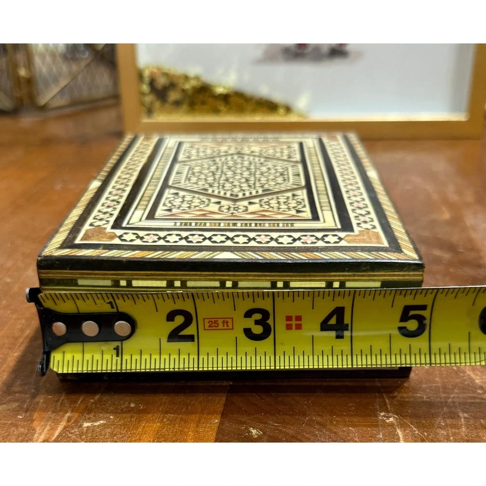 VTG Sadeli Mosaic Wood Inlay Jewelry Box Middle Eastern Marquetry Trinket